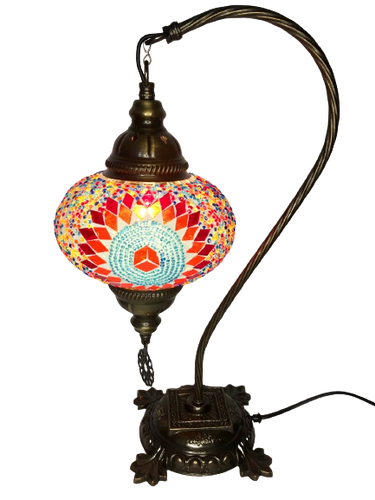 Copper Filigree Authentic Swan Neck Table Lamp - Multicolor Ball & Star