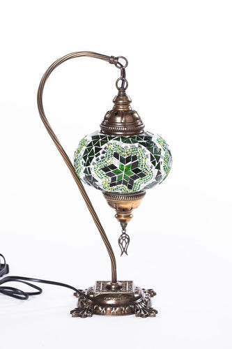 Copper Filigree Authentic Swan Neck Table Lamp - Yellow Green Star