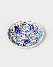 Load image into Gallery viewer, Turkish Hand-Painted Decorative Bowl or Serving Bowl- Blue Purple Tulips
