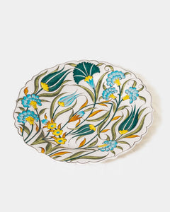 Turkish Hand-Painted Decorative Plate or Dining Plate - Blue Green Tulips