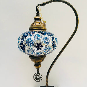 Copper Filigree Authentic Swan Neck Table Lamp - Blue Galaxy