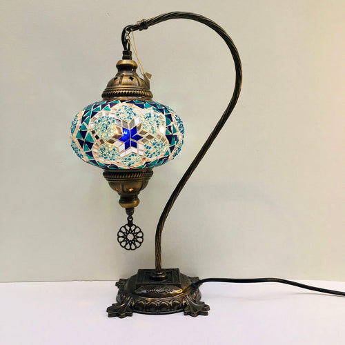 Copper Filigree Authentic Swan Neck Table Lamp - Blue Galaxy