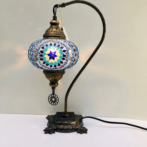 Copper Filigree Authentic Swan Neck Table Lamp - Blue Star Array