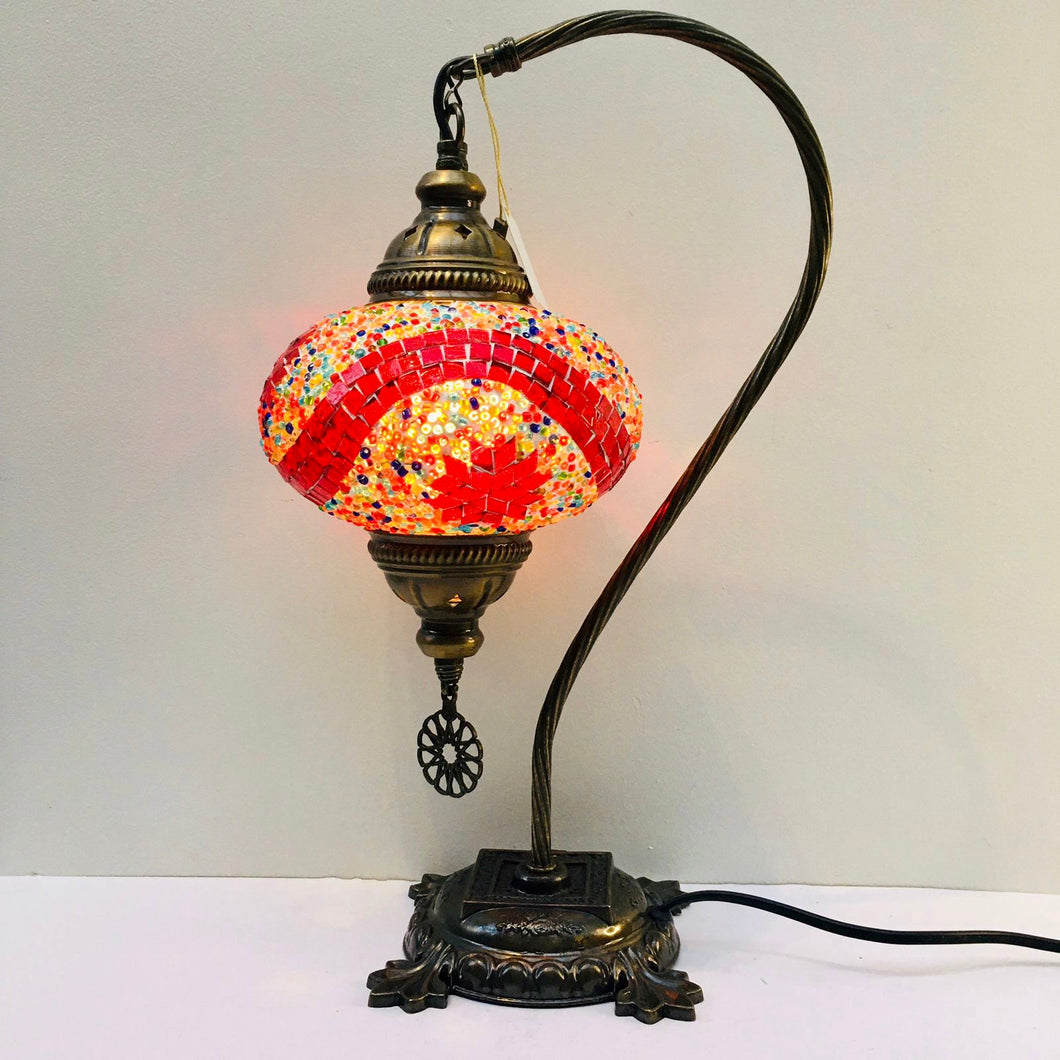 Copper Filigree Authentic Swan Neck Table Lamp - Red Wave