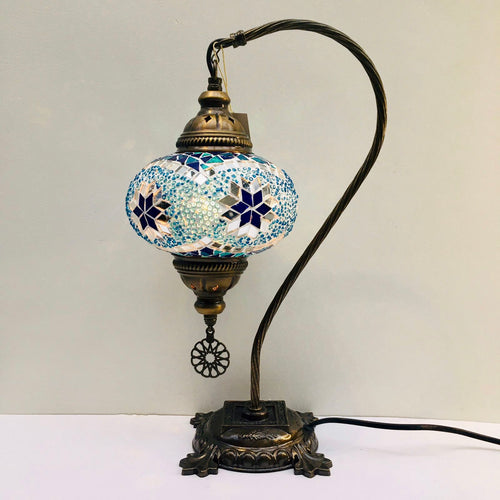 Copper Filigree Authentic Swan Neck Table Lamp - Silver Blue Star