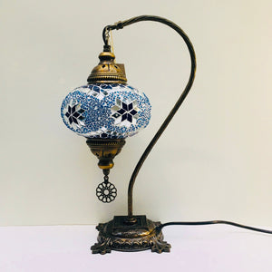 Copper Filigree Authentic Swan Neck Table Lamp - Silver Blue Star