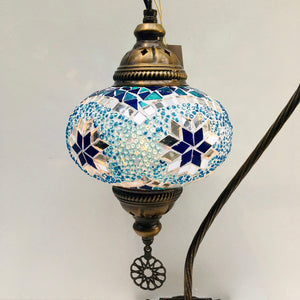 Copper Filigree Authentic Swan Neck Table Lamp - Silver Blue Star