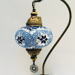 Copper Filigree Authentic Swan Neck Table Lamp - Silver Blue Star