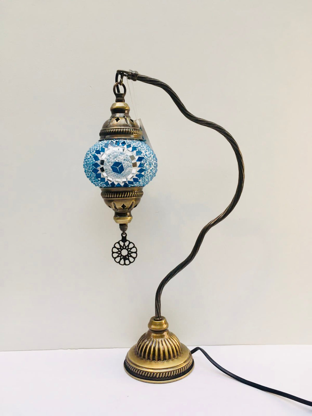 Copper Filigree Table Lamp -  Blue Starburst