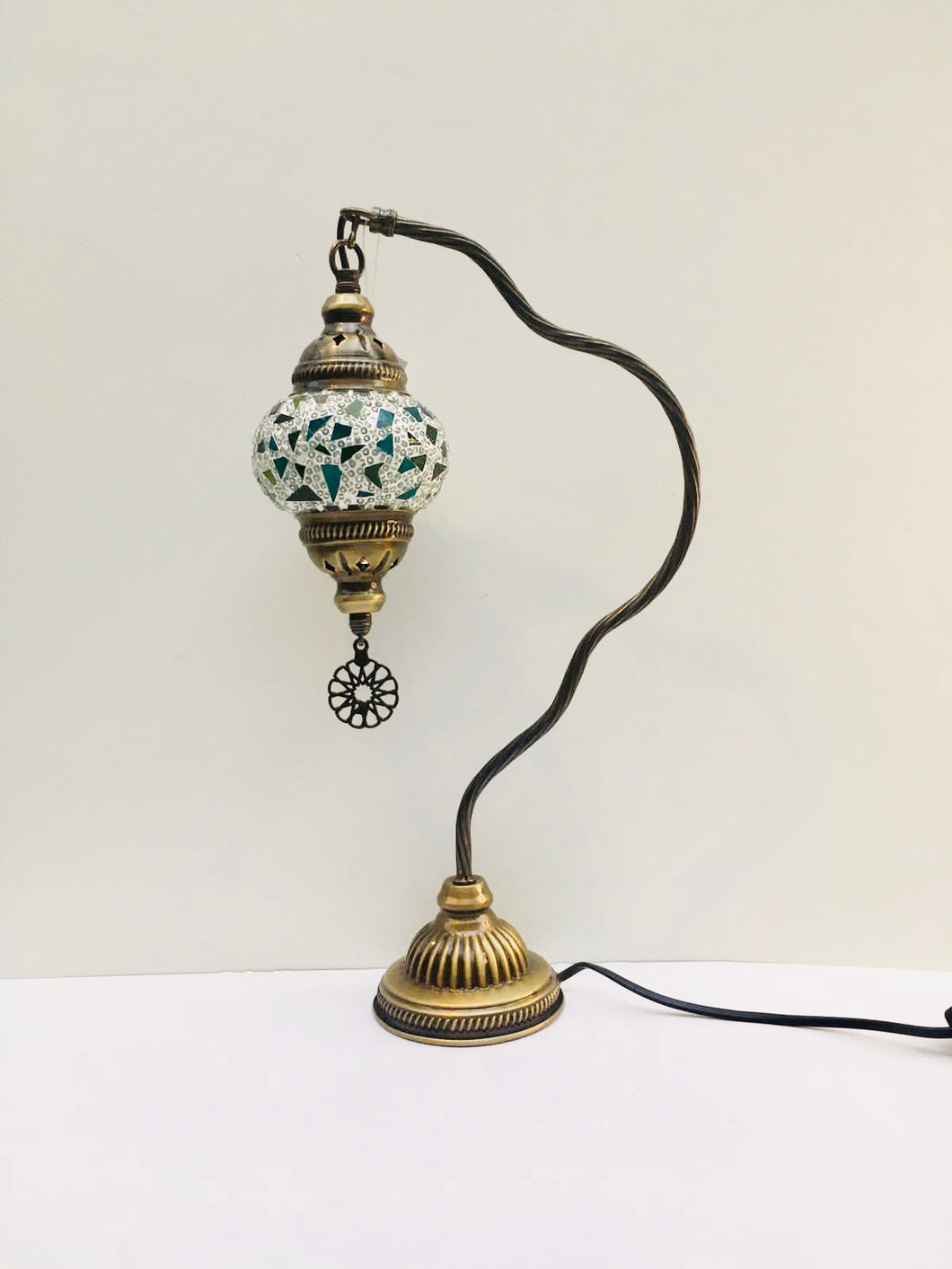 Copper Filigree Table Lamp -  Green Mosaic