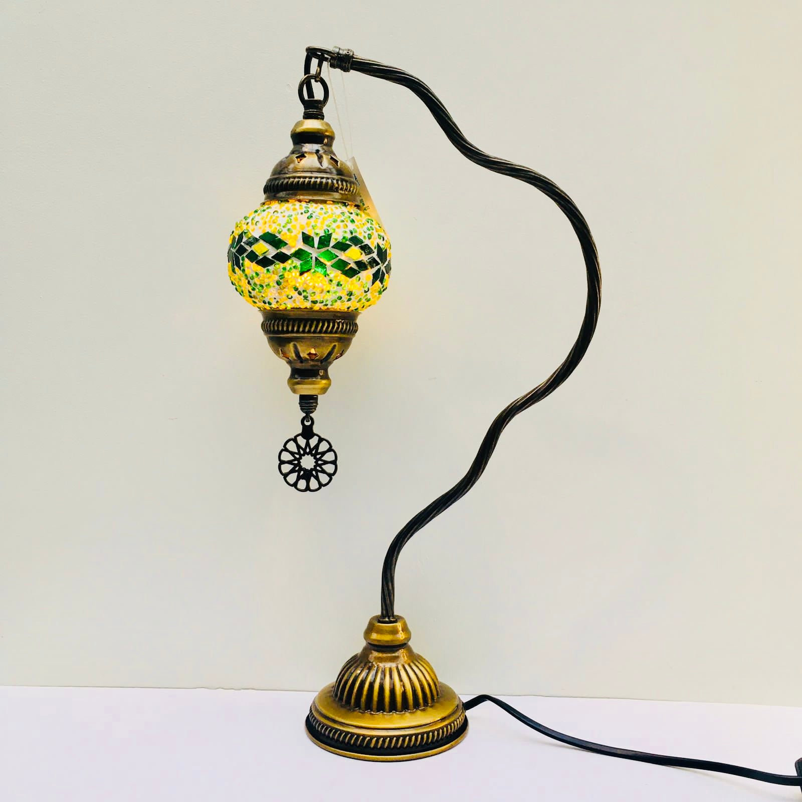 Copper Filigree Table Lamp Green Wave Star