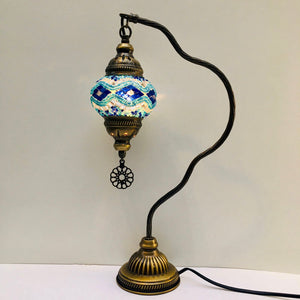 Copper Filigree Table Lamp -  Silver Blue Wave