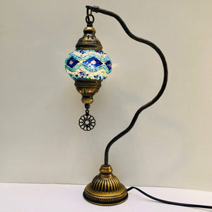 Copper Filigree Table Lamp -  Silver Blue Wave