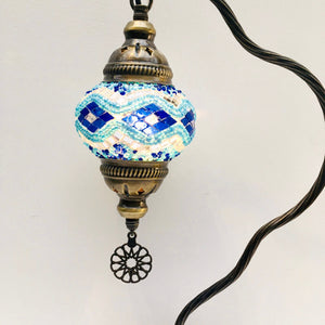 Copper Filigree Table Lamp -  Silver Blue Wave