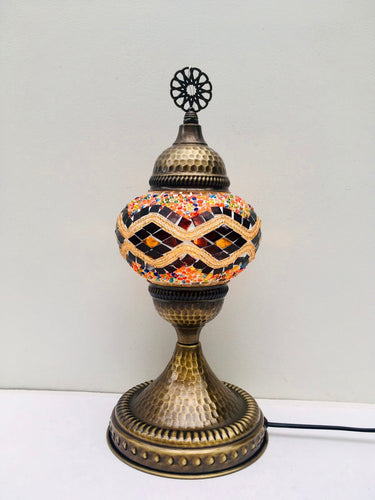 Filigree Mosaic Table Lamp - Orange Gold Weave