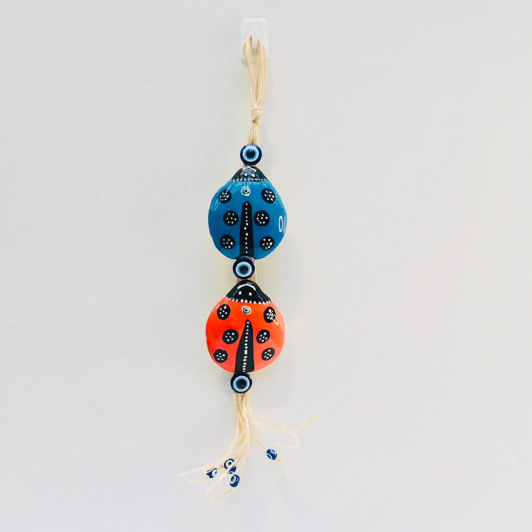 Turkish Ceramic Ladybug Wall Decor - Blue Orange