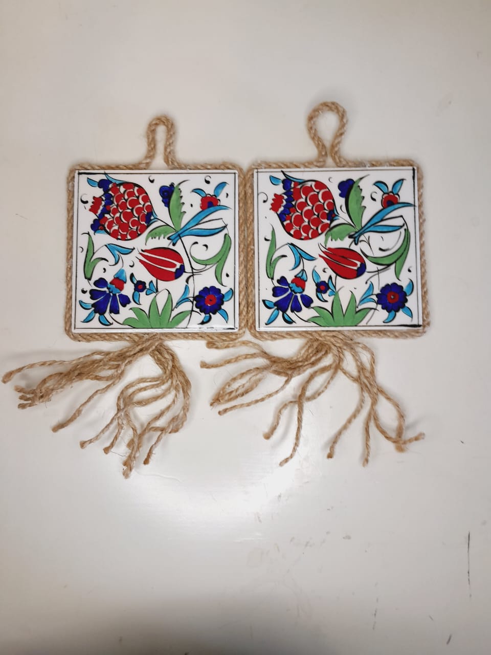 Turkish Ceramic Macrame Tile Hanging Decor - Pair G