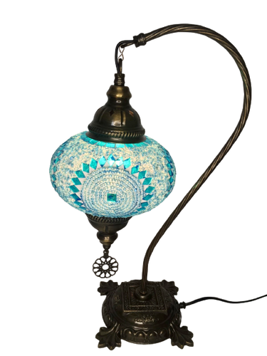 Copper Filigree Authentic Swan Neck Table Lamp -  Aqua Singularity