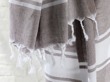 Load image into Gallery viewer, Super Soft Peshtemal - Turkish Bath/Beach Towel – Band Cotton Brown