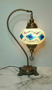 Copper Filigree Authentic Swan Neck Table Lamp - Blue Silver