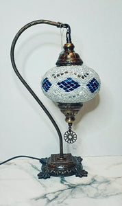 Copper Filigree Authentic Swan Neck Table Lamp - Blue Silver