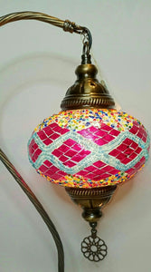 Copper Filigree Authentic Swan Neck Table Lamp -  PInk Diamonds