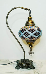 Copper Filigree Authentic Swan Neck Table Lamp -  PInk Diamonds