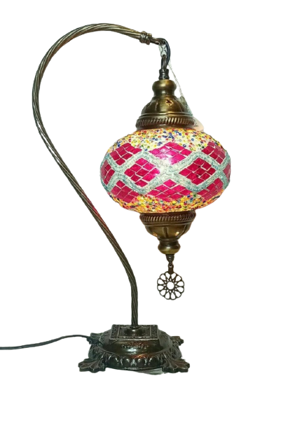 Copper Filigree Authentic Swan Neck Table Lamp -  PInk Diamonds