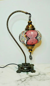 Copper Filigree Authentic Swan Neck Table Lamp - Twin Orbs