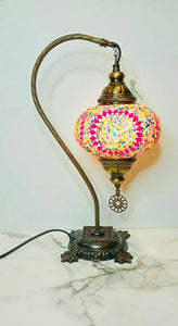 Copper Filigree Authentic Swan Neck Table Lamp - Pink Aureole