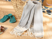 Load image into Gallery viewer, Super Soft Peshtemal - Turkish Bath/Beach Towel – Navy Blue &amp; Beige