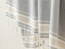 Load image into Gallery viewer, Super Soft Peshtemal - Turkish Bath/Beach Towel – Navy Blue &amp; Beige