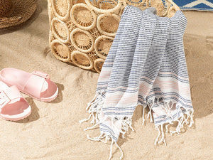 Super Soft Peshtemal - Turkish Bath/Beach Towel – Navy Blue & Powder