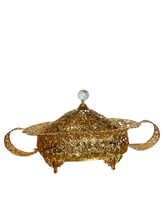 Load image into Gallery viewer, Fine Filigree Oval Sugar Bowl - Gold