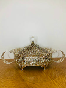 Fine Filigree Oval Sugar Bowl - Silver