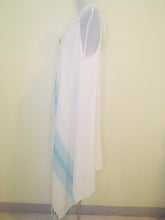 Load image into Gallery viewer, Hooded Sleeveless Peshtemal Cover Up - Blue Green Stripe