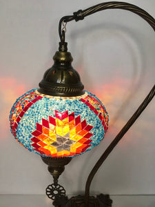 Copper Filigree Authentic Swan Neck Table Lamp - Multicolor Star Array