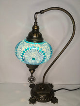 Load image into Gallery viewer, Copper Filigree Authentic Swan Neck Table Lamp -  Aqua Singularity