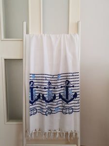 Super Soft Bamboo Peshtemal - Turkish Bath/Beach Towel – Anchor Printed Blue