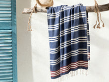 Load image into Gallery viewer, Super Soft Peshtemal - Turkish Bath/Beach Towel – Blue &amp; Claret Red