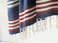 Load image into Gallery viewer, Super Soft Peshtemal - Turkish Bath/Beach Towel – Blue &amp; Claret Red