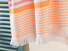 Load image into Gallery viewer, Super Soft Peshtemal - Turkish Bath/Beach Towel – Neon Stripe Orange