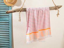 Load image into Gallery viewer, Super Soft Peshtemal - Turkish Bath/Beach Towel – Neon Stripe Orange
