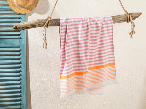 Super Soft Peshtemal - Turkish Bath/Beach Towel – Neon Stripe Orange