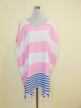 Load image into Gallery viewer, Peshtemal Loose Cover Up with Tassel - Pink &amp; White Stripes