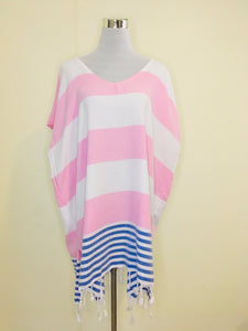 Peshtemal Loose Cover Up with Tassel - Pink & White Stripes