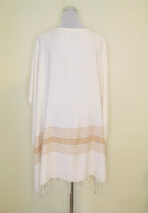 Peshtemal Poncho Style Cover Up with Tassel - Brown Stripe