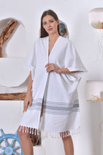 Load image into Gallery viewer, Peshtemal Poncho Style Cover Up with Tassel - Grey Stripe