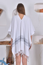 Load image into Gallery viewer, Peshtemal Poncho Style Cover Up with Tassel - Grey Stripe