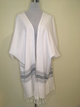 Load image into Gallery viewer, Peshtemal Poncho Style Cover Up with Tassel - Grey Stripe